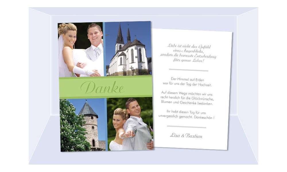 Danksagungskarte, Karte Hochzeit, Postkarte, grün