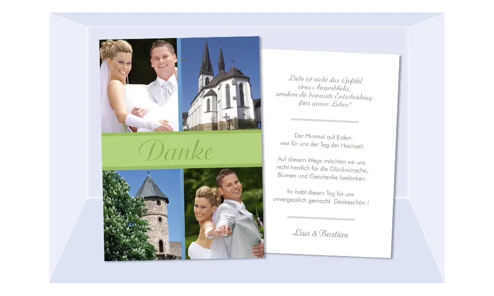 Danksagungskarte, Karte Hochzeit, Postkarte, grün