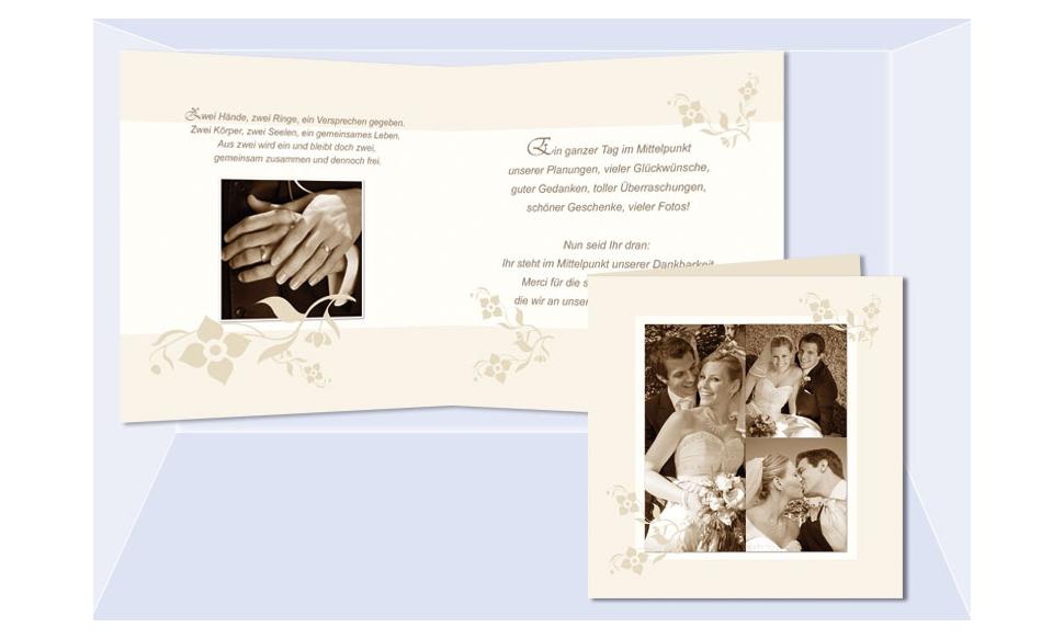 Karte, Danksagungskarte Hochzeit, Klappkarte Quadrat, beige