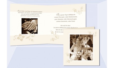 Karte, Danksagungskarte Hochzeit, Klappkarte Quadrat, beige