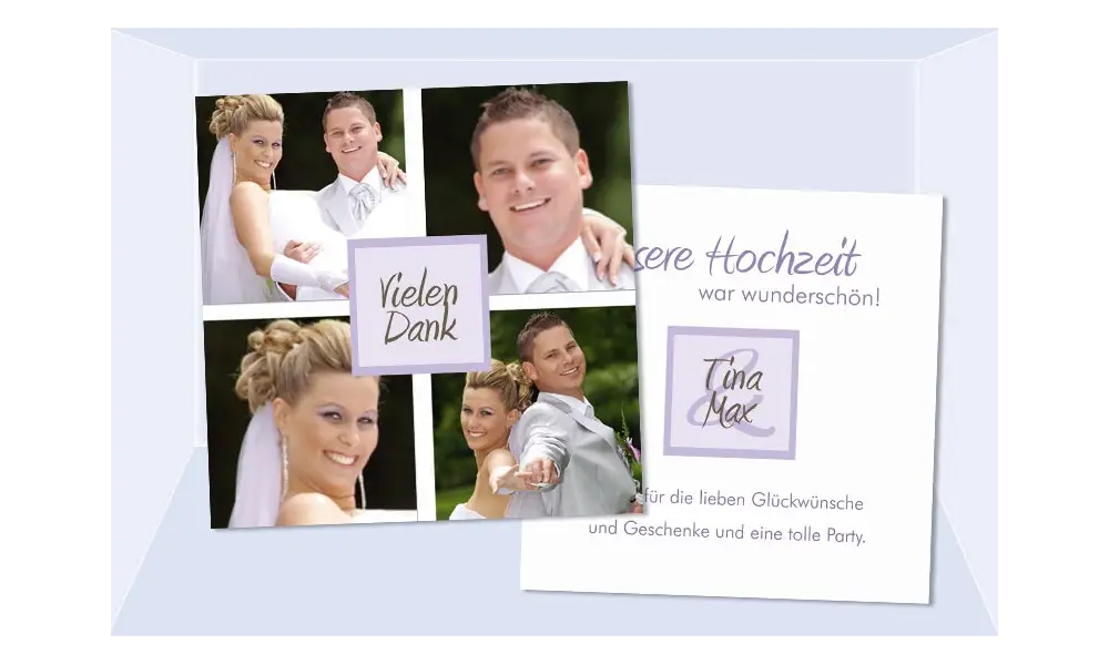 Danksagungskarte, Karte Hochzeit, Flachkarte, weiß flieder