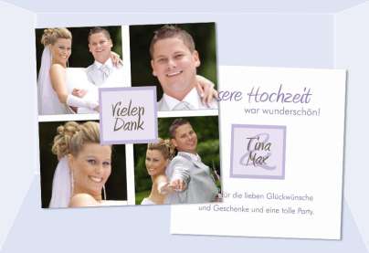 Danksagungskarte, Karte Hochzeit, Flachkarte, weiß flieder
