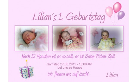 Einladung Kindergeburtstag "Geschenk", Fotokarte 10x15 cm, rosa