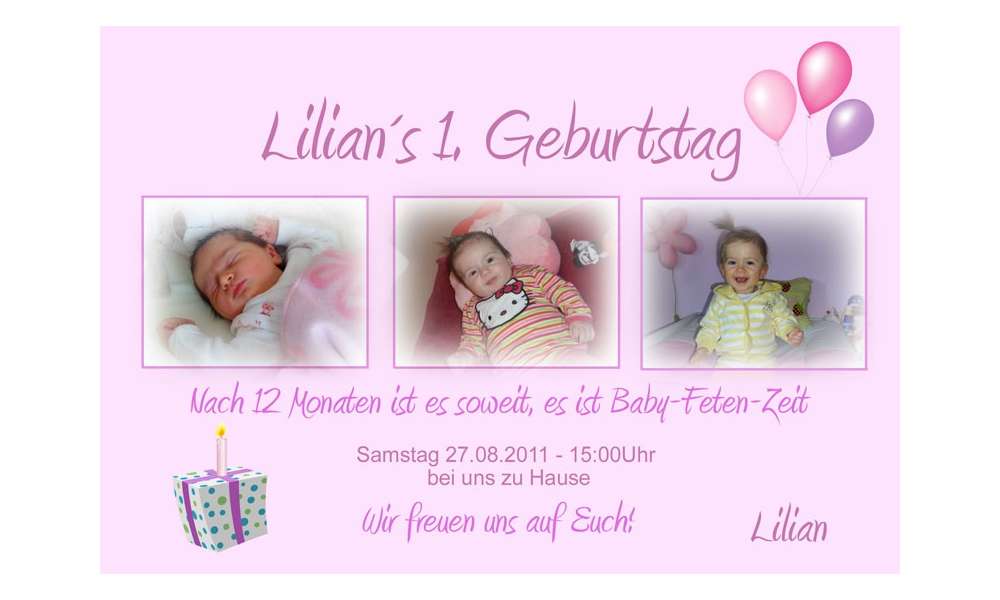 Einladung Kindergeburtstag "Geschenk", Fotokarte 10x15 cm, rosa