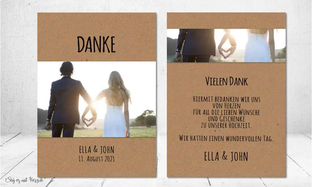 Dankeskarten Hochzeit Vintage Kraftpapier Postkarte Nature Vintage diy Stil