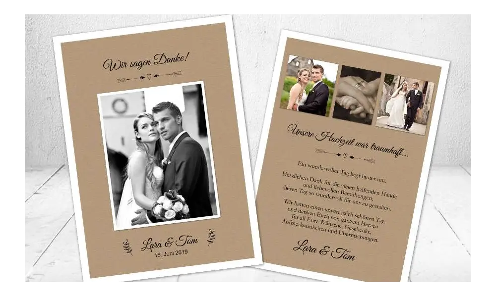 Dankeskarten Hochzeit Vintage Kraftpapier Postkarte Nature Vintage diy Stil modern
