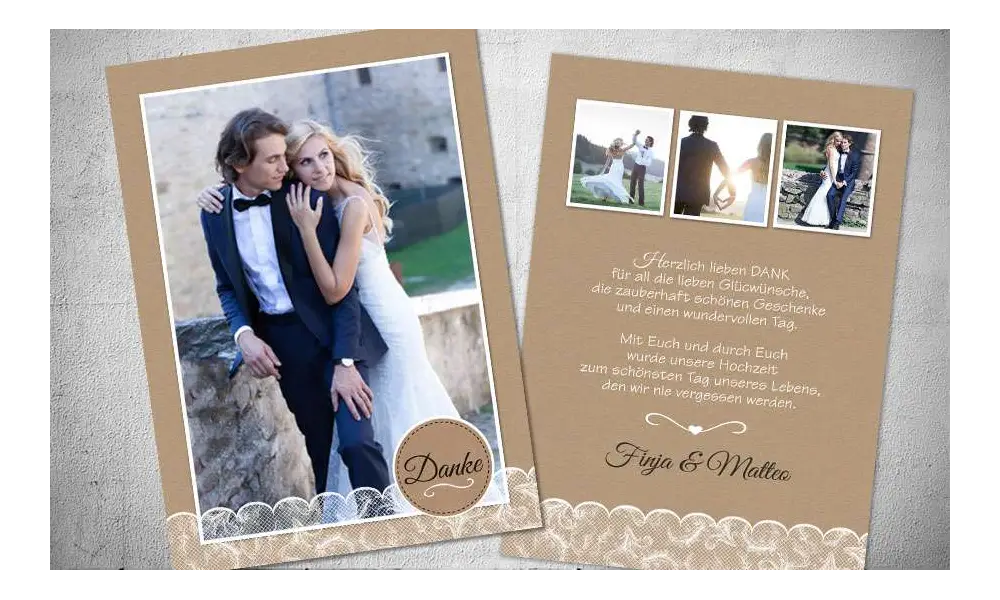 Dankeskarten Hochzeit Vintage Kraftpapier Postkarte Nature Vintage diy Stil modern