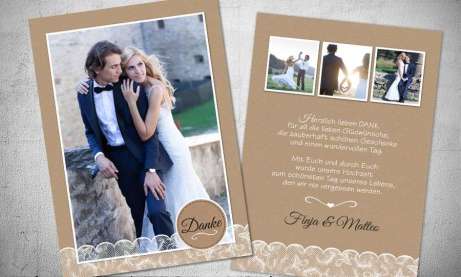 Dankeskarten Hochzeit Vintage Kraftpapier Postkarte Nature Vintage diy Stil modern