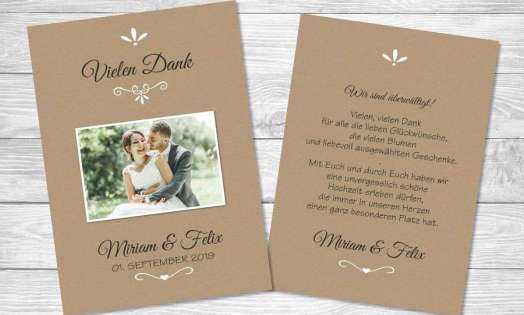 Dankeskarten Hochzeit Vintage Kraftpapier Postkarte Nature Vintage diy Stil modern