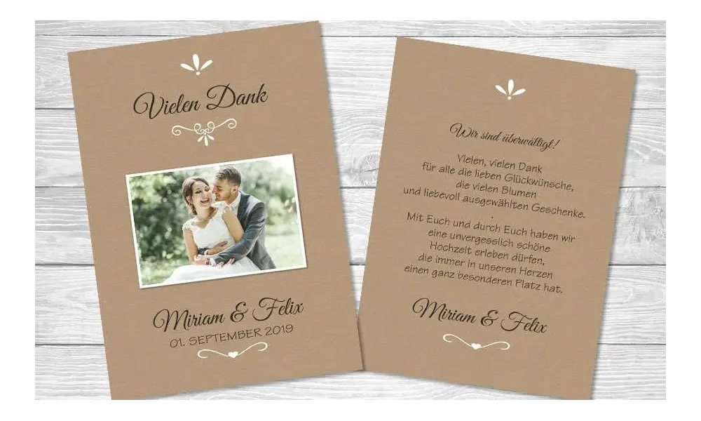 Dankeskarten Hochzeit Vintage Kraftpapier Postkarte Nature Vintage diy Stil modern