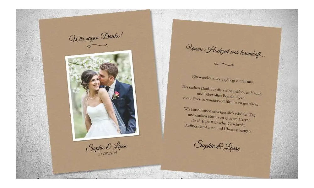 Dankeskarten Hochzeit Vintage Kraftpapier Postkarte Nature Vintage diy Stil modern