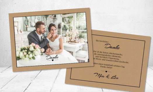 Dankeskarten Hochzeit Vintage Kraftpapier Postkarte Nature Vintage diy Stil