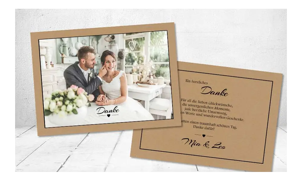 Dankeskarten Hochzeit Vintage Kraftpapier Postkarte Nature Vintage diy Stil