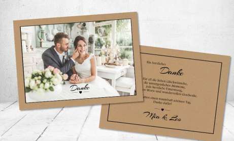 Dankeskarten Hochzeit Vintage Kraftpapier Postkarte Nature Vintage diy Stil
