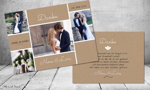 Dankeskarten Hochzeit Vintage Kraftpapier Postkarte Nature Vintage diy Stil modern