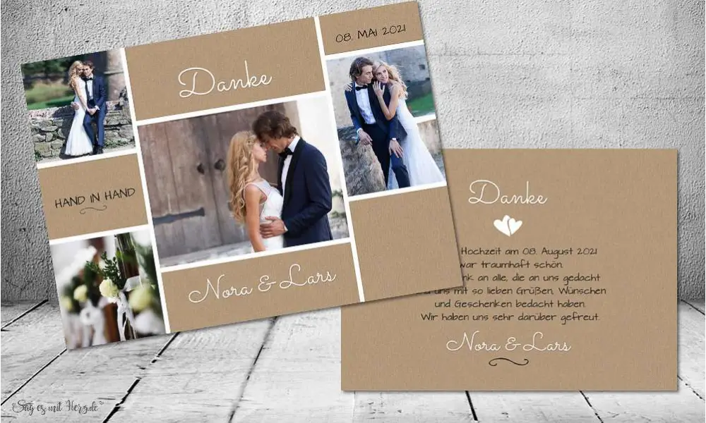 Dankeskarten Hochzeit Vintage Kraftpapier Postkarte Nature Vintage diy Stil modern