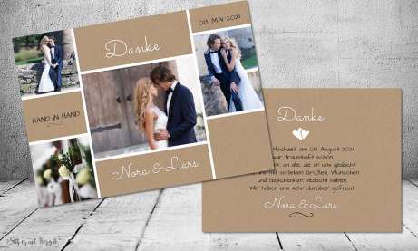 Dankeskarten Hochzeit Vintage Kraftpapier Postkarte Nature Vintage diy Stil modern