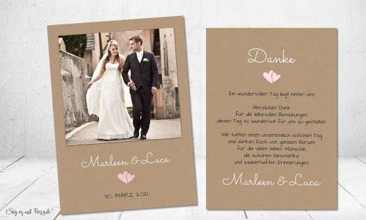 Dankeskarten Hochzeit Vintage Kraftpapier Postkarte Nature Vintage diy Stil