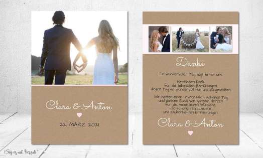 Dankeskarten Hochzeit Vintage Kraftpapier Postkarte Nature Vintage diy Stil modern