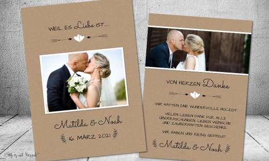 Dankeskarten Hochzeit Vintage Kraftpapier Postkarte Nature Vintage diy Stil modern