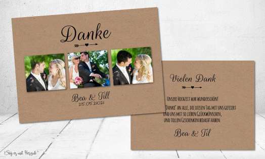 Dankeskarten Hochzeit Vintage Kraftpapier Postkarte Nature Vintage diy Stil modern