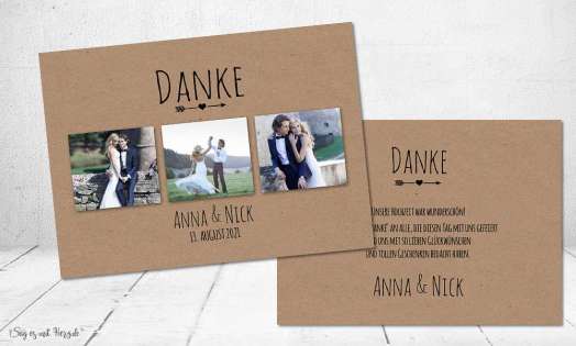 Dankeskarten Hochzeit Vintage Kraftpapier Postkarte Nature Vintage diy Stil