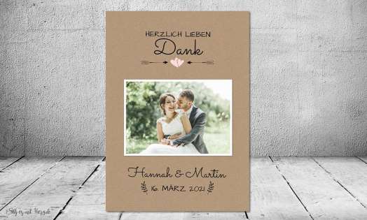 Dankeskarten Hochzeit Vintage Kraftpapier Postkarte Nature Vintage diy Stil modern