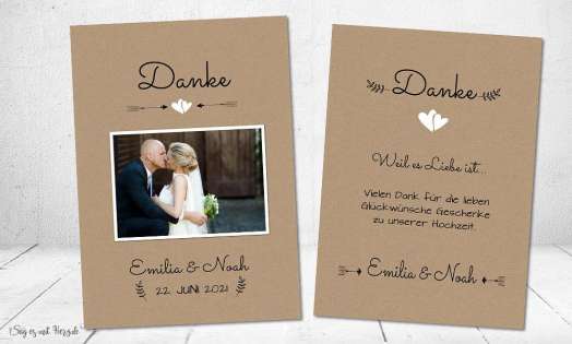 Dankeskarten Hochzeit Vintage Kraftpapier Postkarte Nature Vintage diy Stil modern