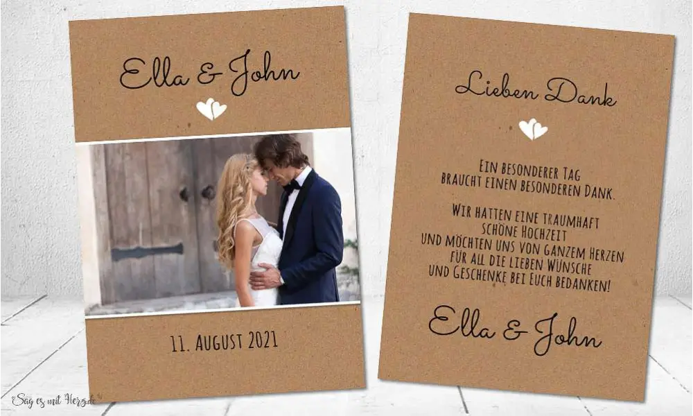 Dankeskarten Hochzeit Vintage Kraftpapier Postkarte Nature Vintage diy Stil modern