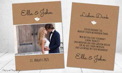 Dankeskarten Hochzeit Vintage Kraftpapier Postkarte Nature Vintage diy Stil modern