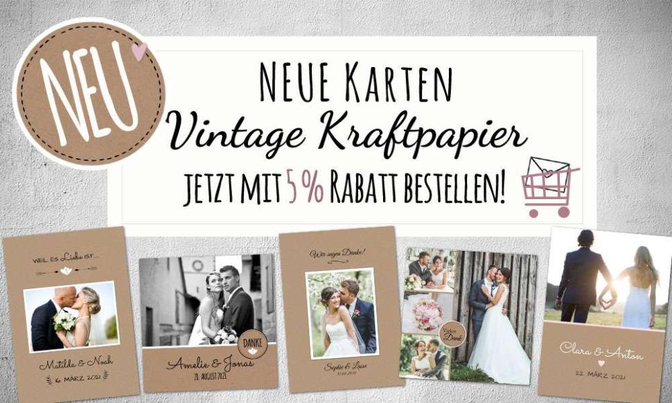 Dankeskarten Hochzeit Vintage Kraftpapier Postkarte Nature Vintage diy Stil