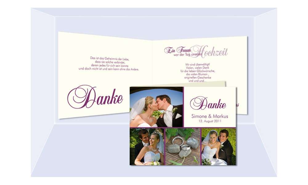 Karte Hochzeit Danksagungskarte, Klappkarte A6, creme beere