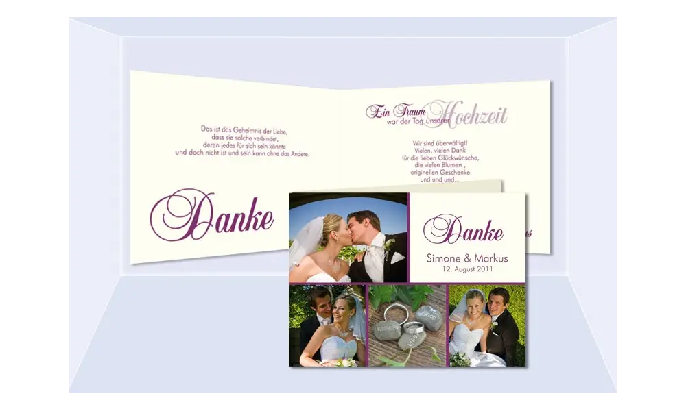 Karte Hochzeit Danksagungskarte, Klappkarte A6, creme beere