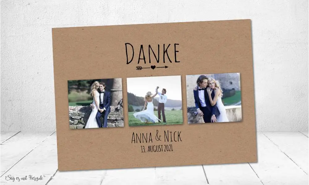 Danksagung Hochzeit Postkarte Kraftpapier Naturell modern Vintage diy