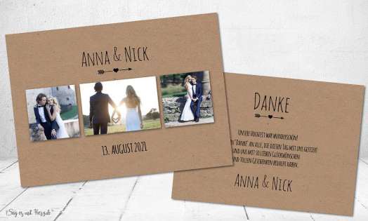 Danksagung Hochzeit Postkarte Kraftpapier Naturell modern Vintage diy