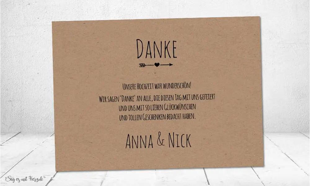 Danksagung Hochzeit Postkarte Kraftpapier Naturell modern Vintage diy