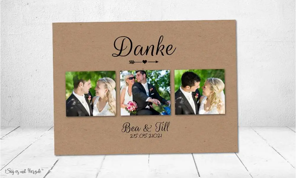 Danksagung Hochzeit Postkarte Kraftpapier Naturell modern Vintage diy