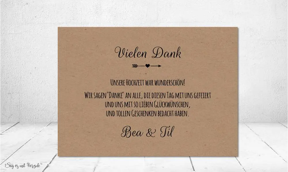 Danksagung Hochzeit Postkarte Kraftpapier Naturell modern Vintage diy