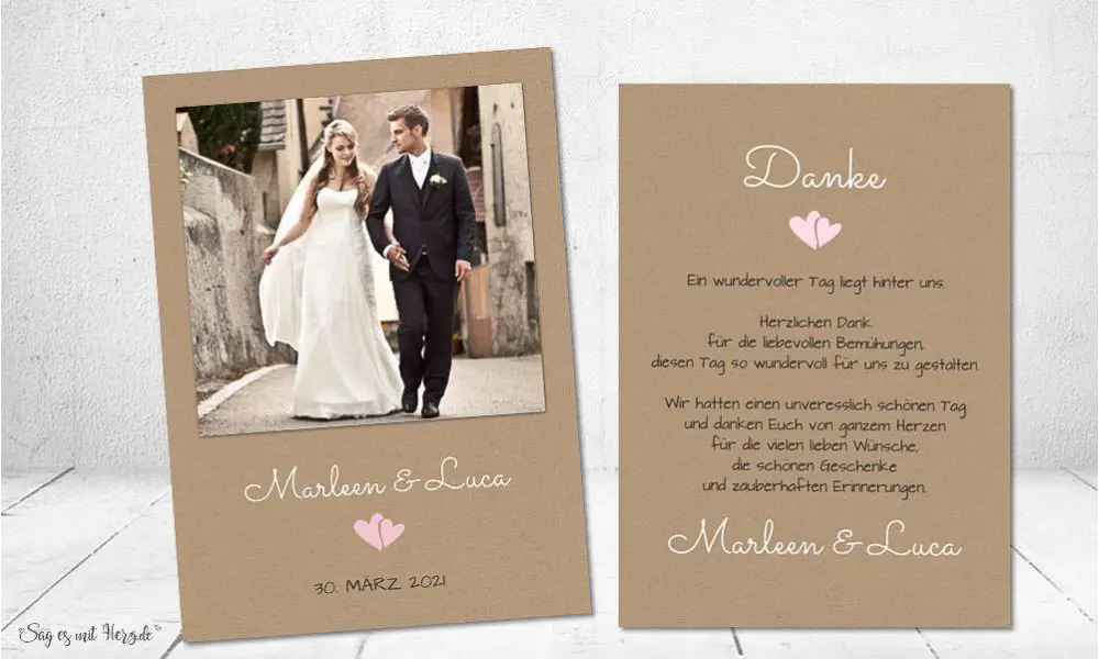Danksagung Hochzeit Polaroid Postkarte Vintage diy Kraftpapier naturell modern Dankeskarte