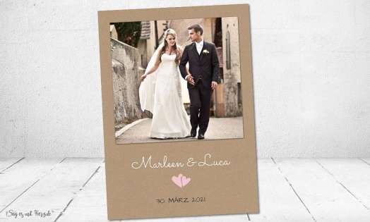 Danksagung Hochzeit Polaroid Postkarte Vintage diy Kraftpapier naturell modern Dankeskarte