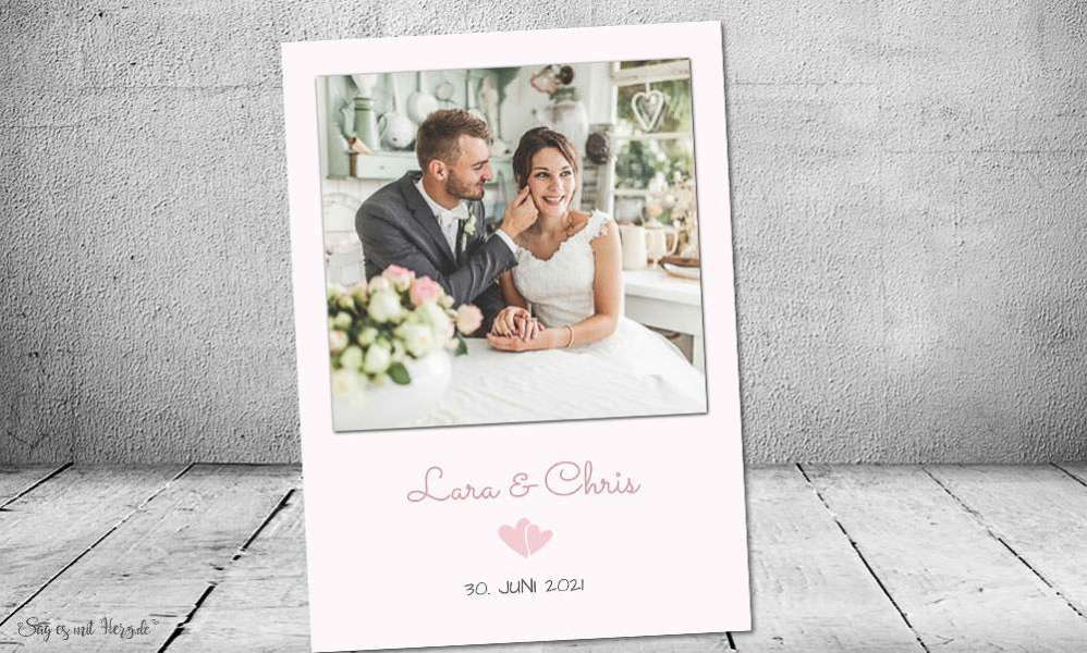 Danksagung Hochzeit Polaroid Postkarte Vintage diy Kraftpapier naturell modern Dankeskarte