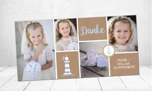 Dankkarte Kommunion ♥ Leuchtturm Kraftpapier