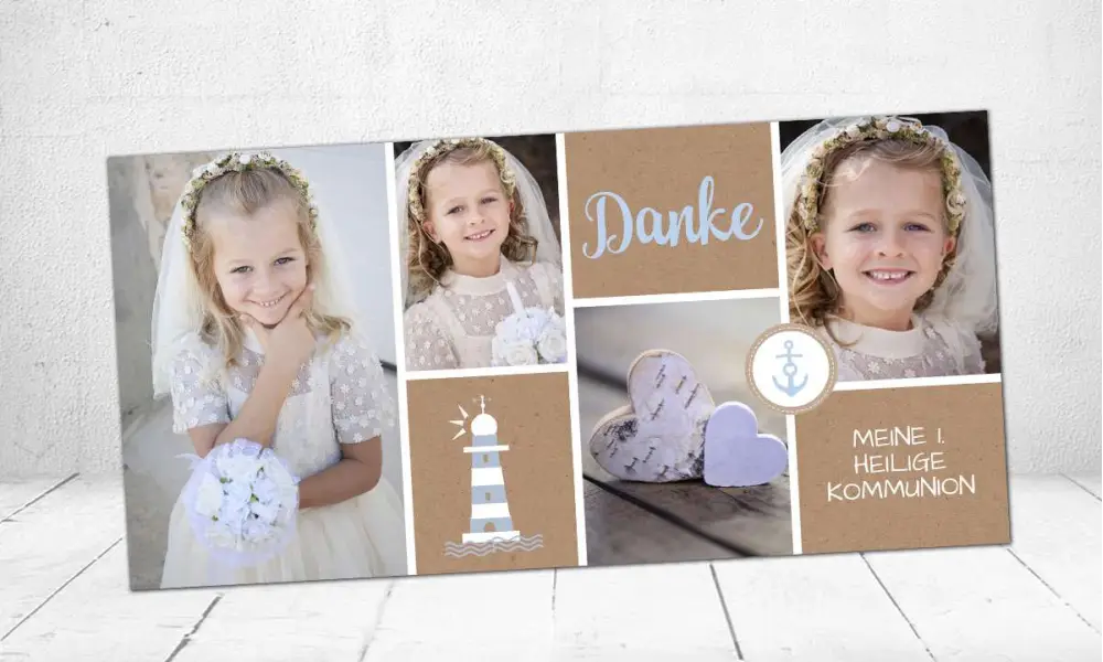 Dankkarte Kommunion ♥ Leuchtturm Kraftpapier
