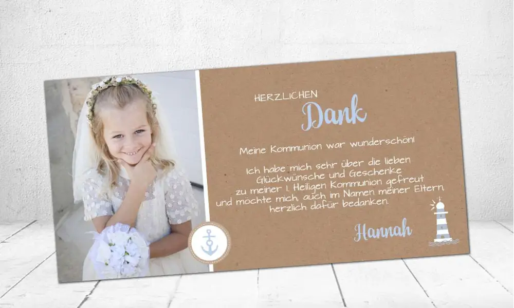 Dankkarte Kommunion ♥ Leuchtturm Kraftpapier