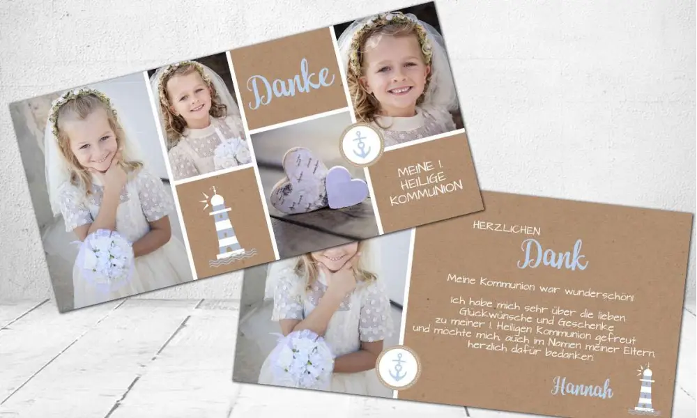 Dankkarte Kommunion ♥ Leuchtturm Kraftpapier