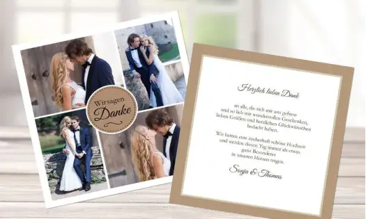 Dankeskarte Hochzeit mit mehreren Fotos