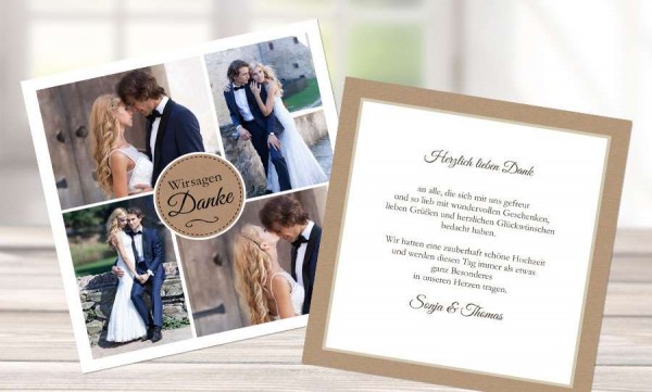 Dankeskarte Hochzeit mit mehreren Fotos