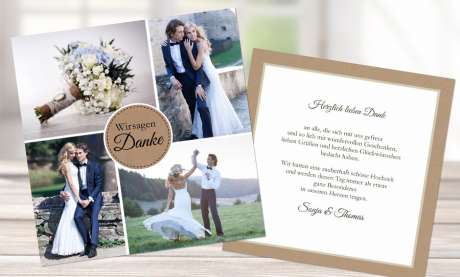 Dankeskarte Hochzeit mit mehreren Fotos