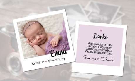 Dankeskarte Geburt Polaroid