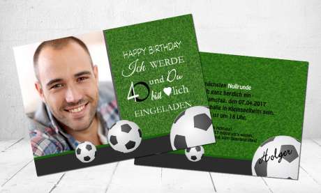 Einladungskarte runder Geburtstag, Flachkarte, Fußball
